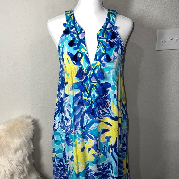 Lilly Pulitzer Tropical Print Fringe Tassel Dress Size Medium - Picture 3 of 13